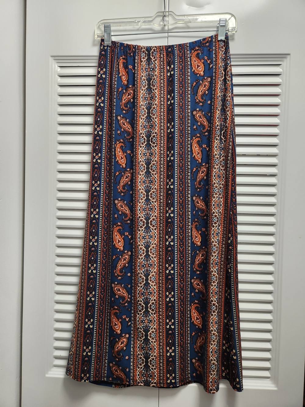 Rainbow Women's Boho Paisley Print Pull-On Midi Skirt Blue Rust Size S
